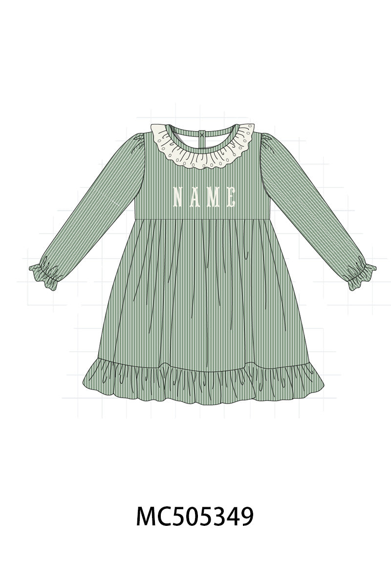 PO57 Green lace monogram embroidery sweater knit ruffle collection