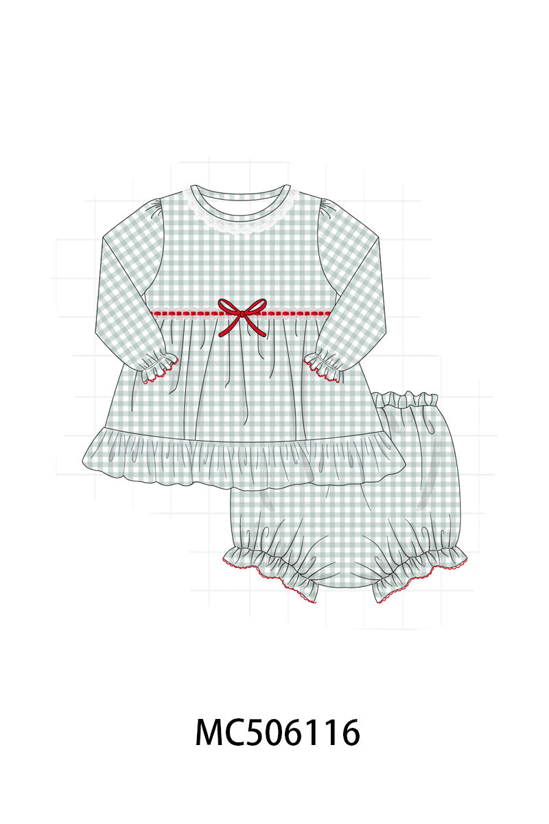 PO59 Green christmas ribbon bow gingham collection