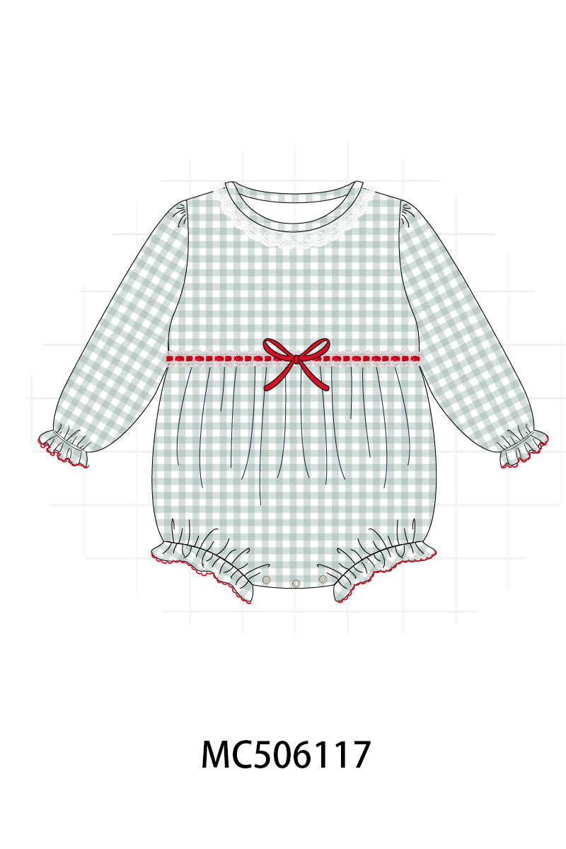 PO59 Green christmas ribbon bow gingham collection