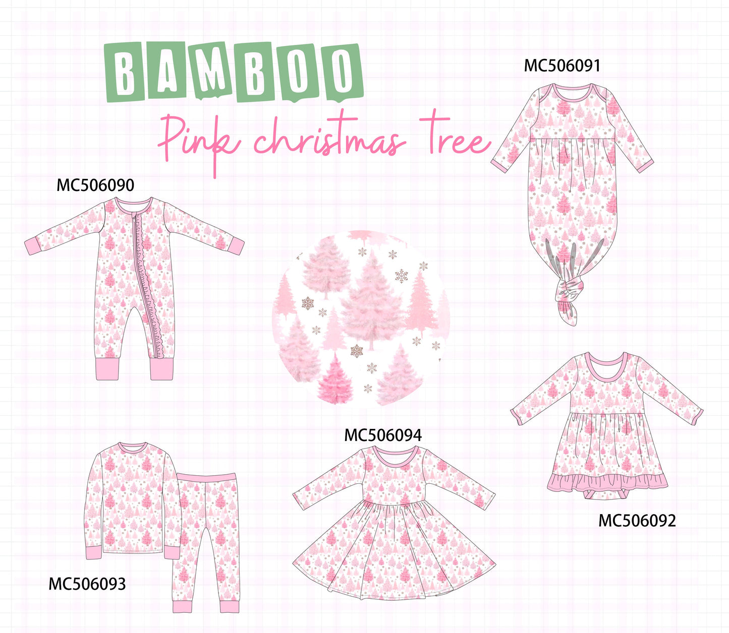 PO59 Pink christmas tree print bamboo collection