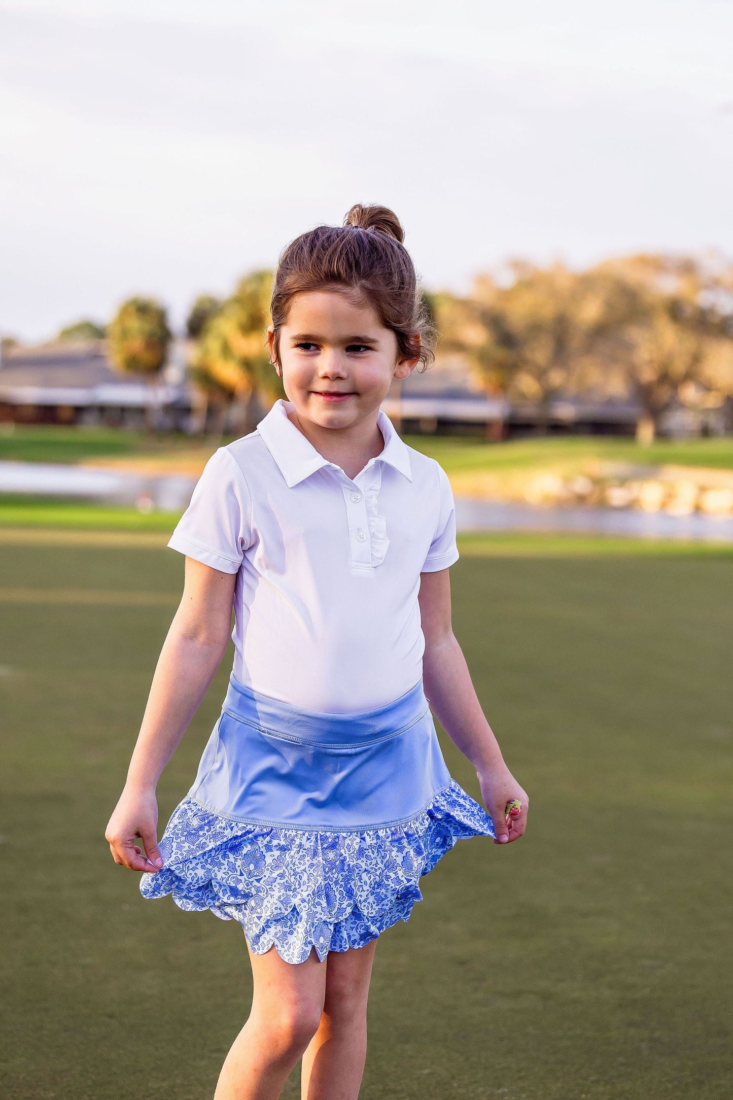 Girls Sophia Layered Hem Golf & Tennis Skort  -Riviera Glacial Blue