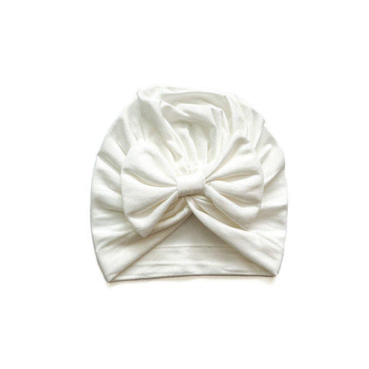 Baby Bow Turban Hat - Solid White