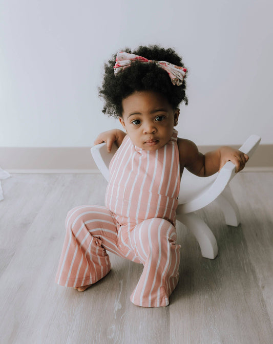Bailey's Blossoms - Kellyn Bell Bottom Suspender Jumpsuit - Mauve Stripe