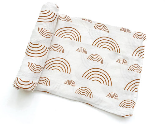 Muslin Swaddle Blanket - Caramel Rainbow