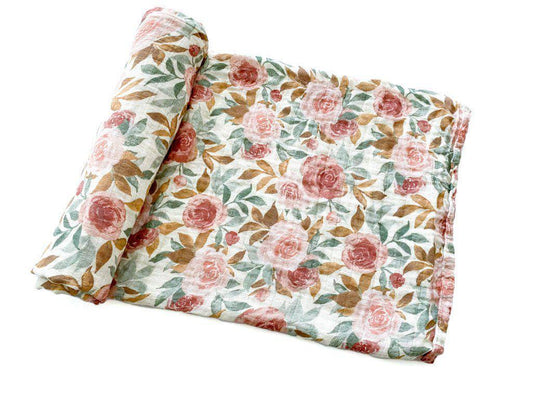 Muslin Swaddle Blanket - Dusty Pink Floral