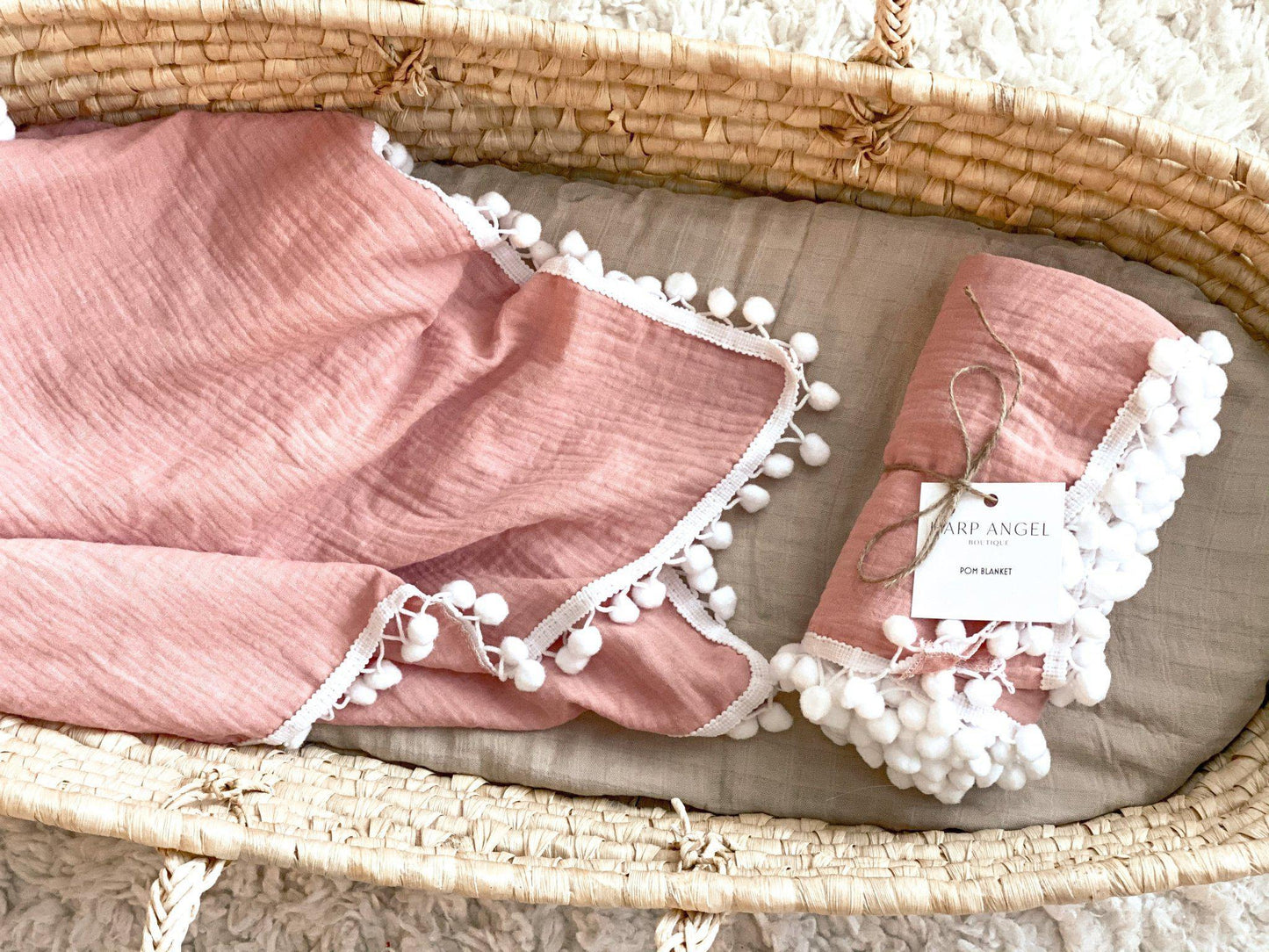 Pom Swaddle Blanket - Dusty Pink