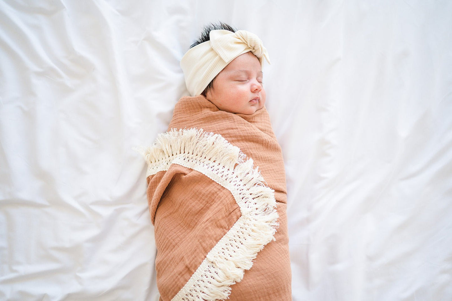 Fringe Swaddle Blanket - Caramel