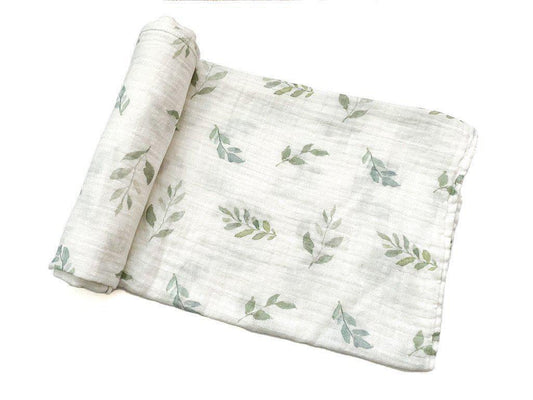 Muslin Swaddle Blanket - Green Leaves