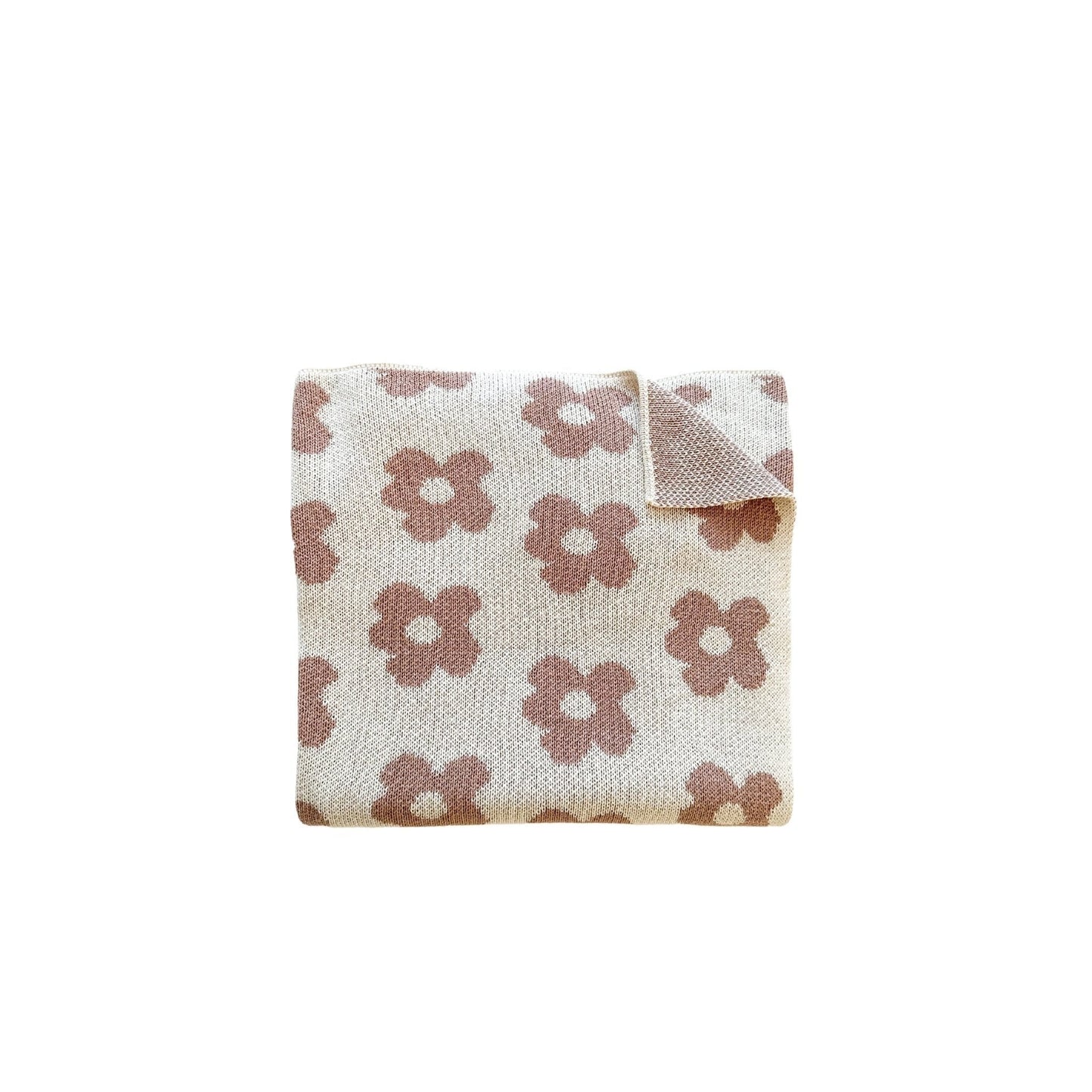 Knitted Baby Blanket - Mocha Daisy
