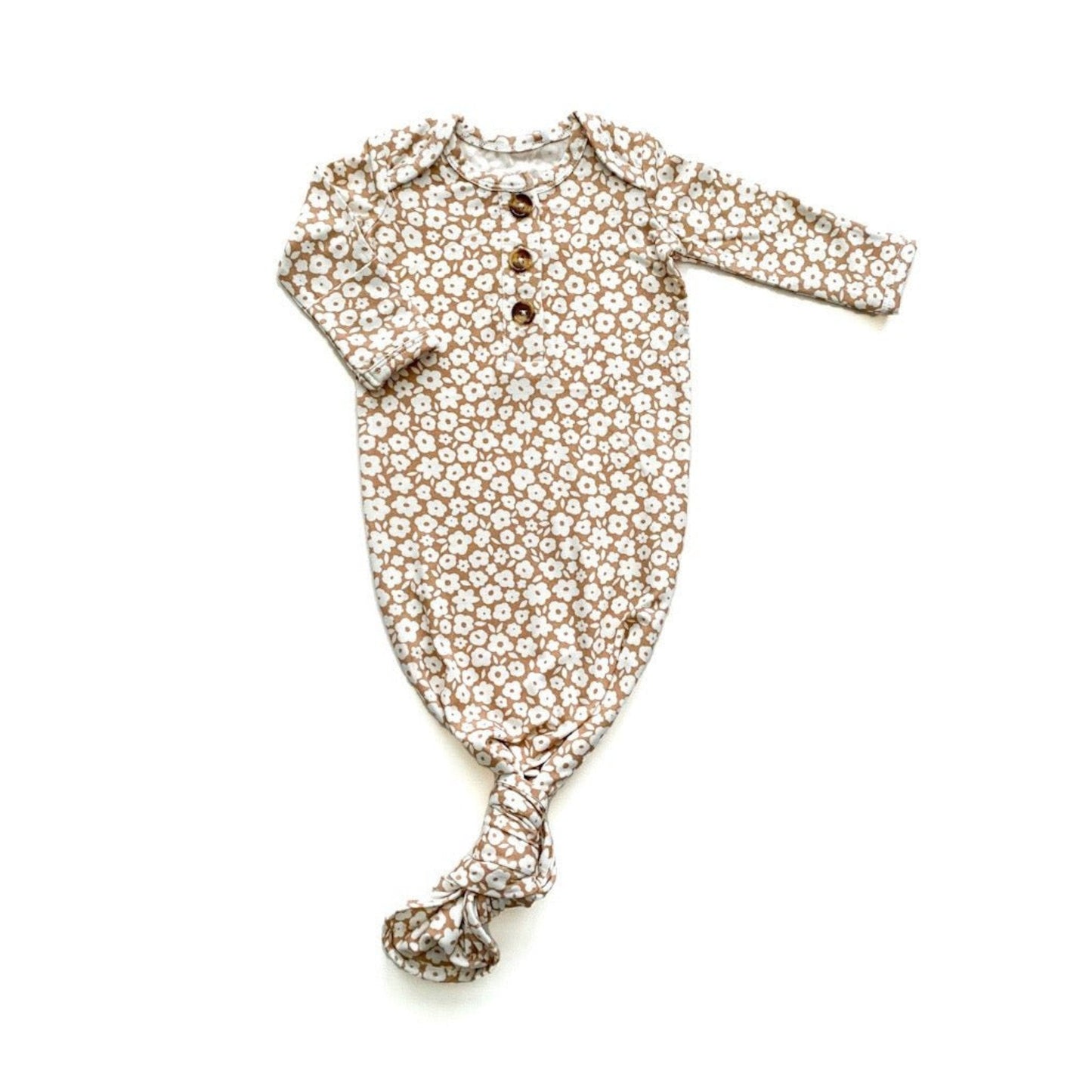 Knotted Baby Gown - Mocha Ditsy Floral
