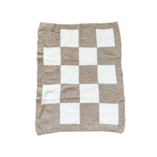 Plush Mini Blanket - Taupe Checker
