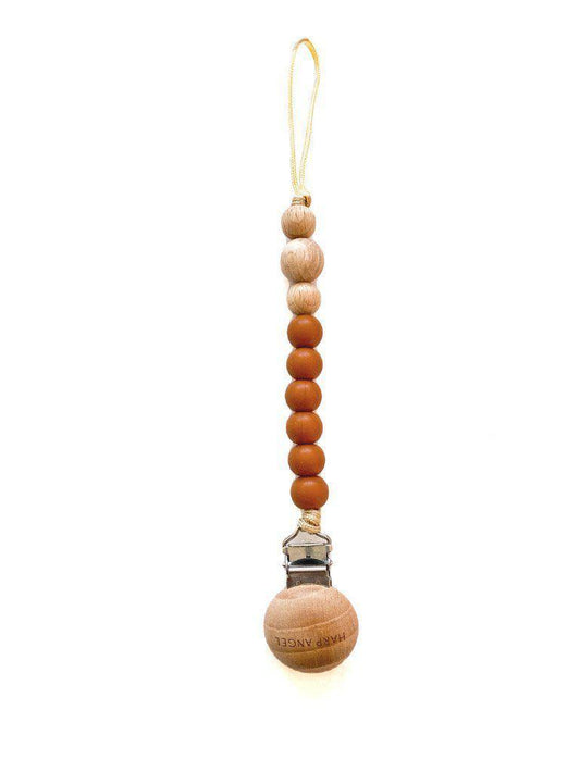 Pacifier Clip Harper – Cappuccino Silicone & Natural Wood Beads