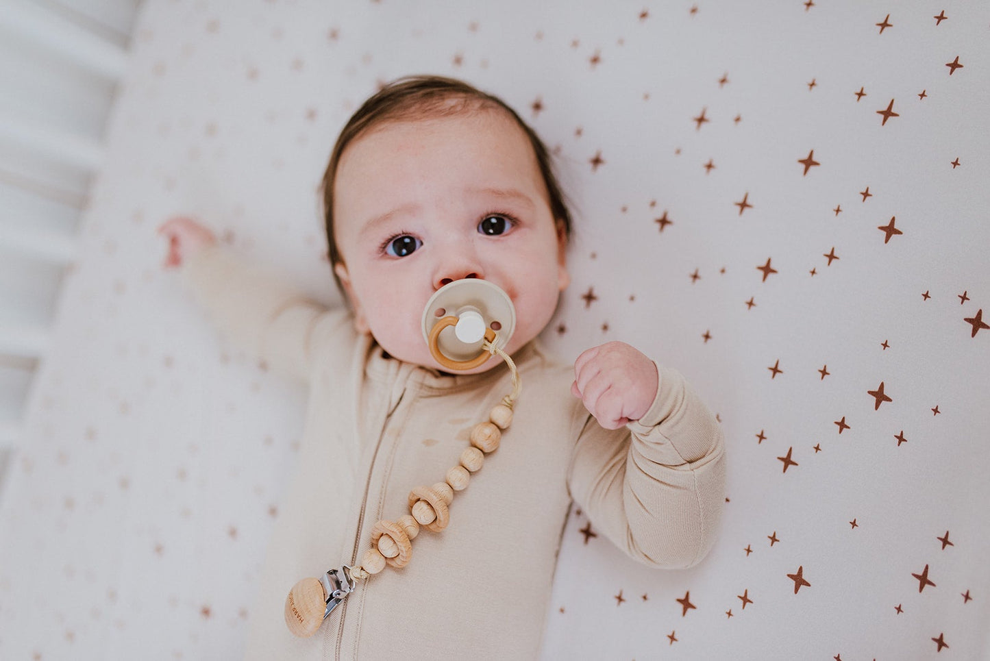 Pacifier Clip Wood Rattle