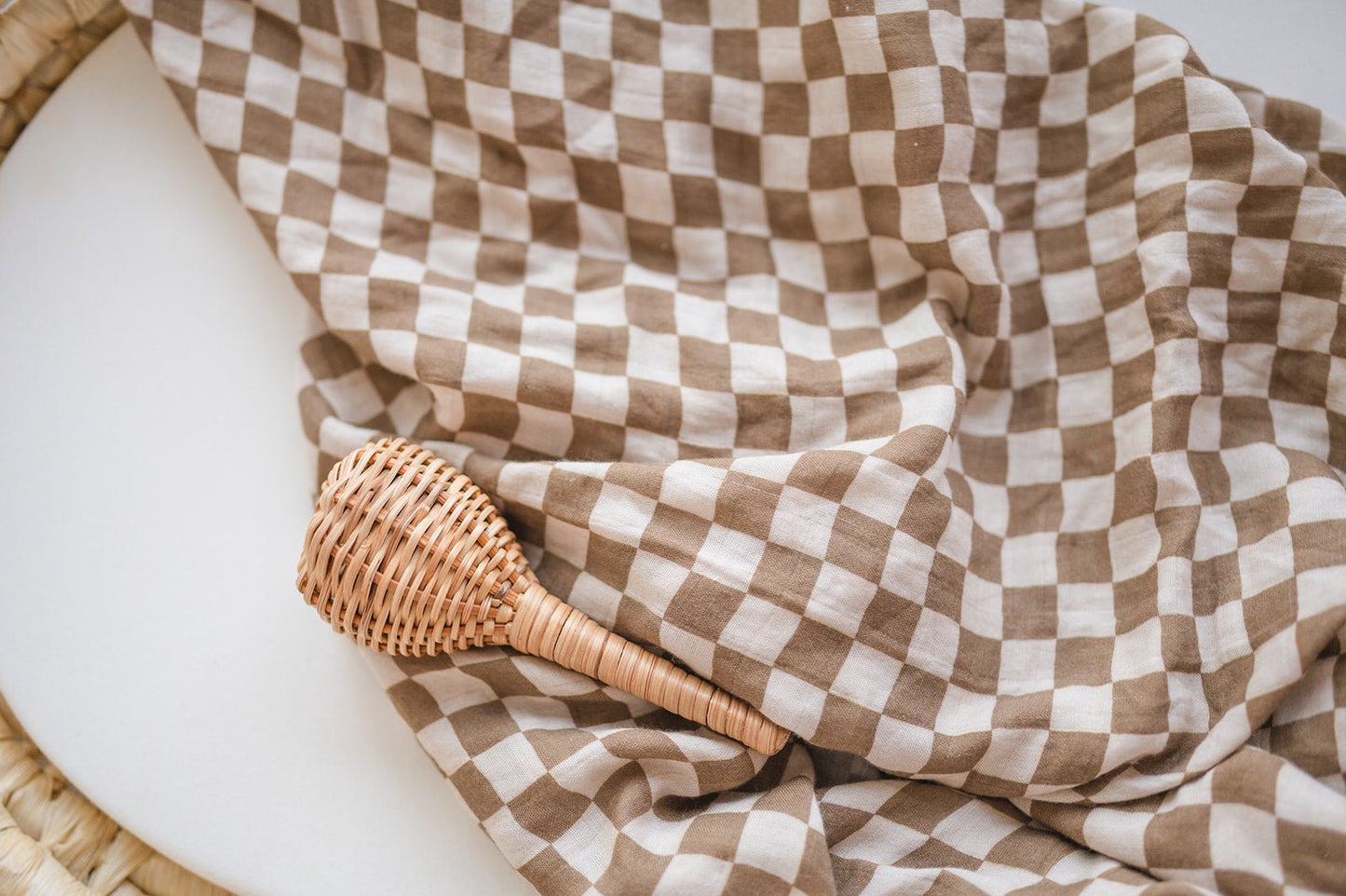 Muslin Swaddle Blanket - Toffee Checkered