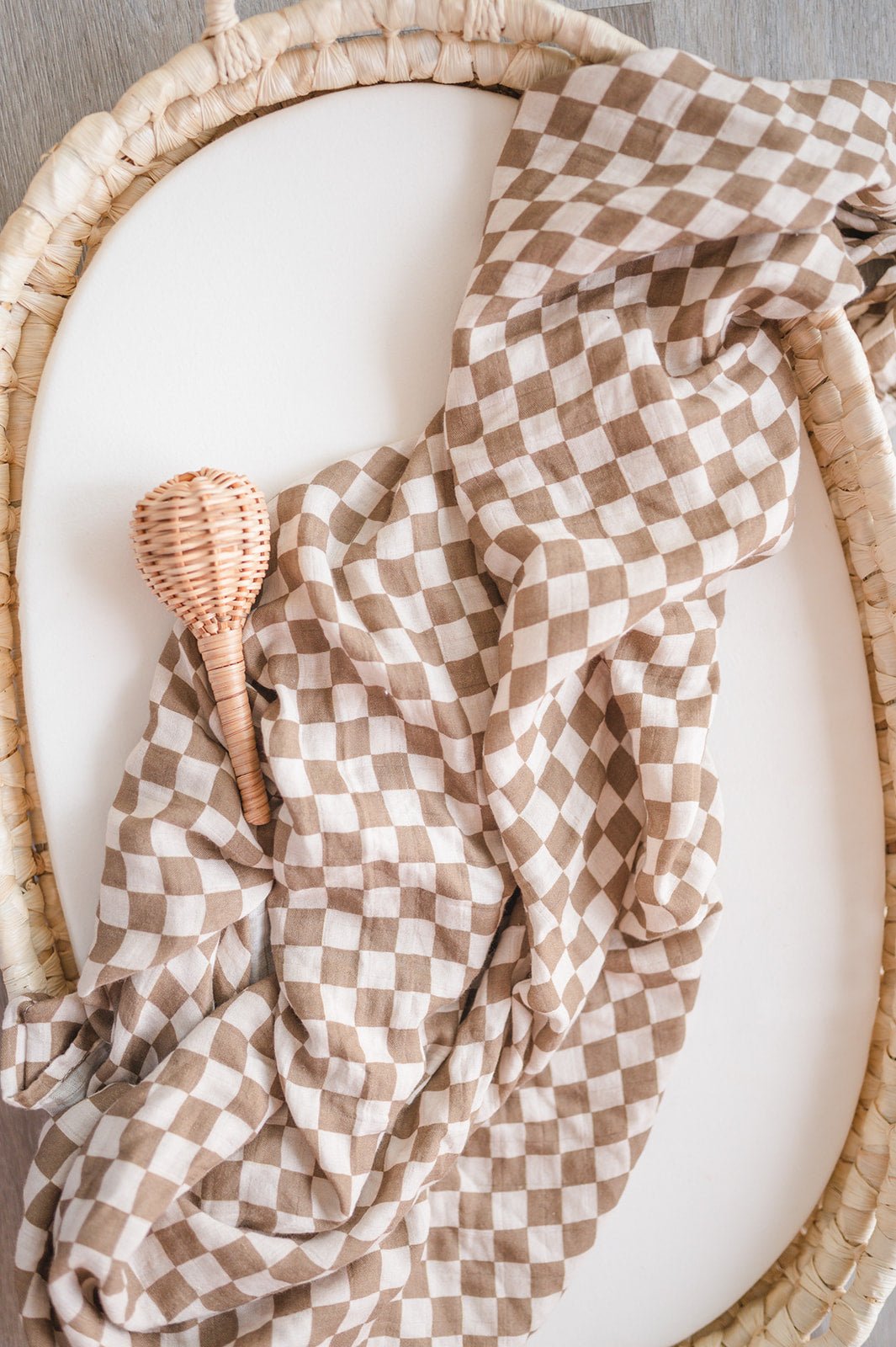 Muslin Swaddle Blanket - Toffee Checkered