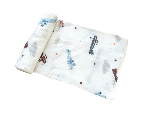 Muslin Swaddle Blanket - Vintage Airplane