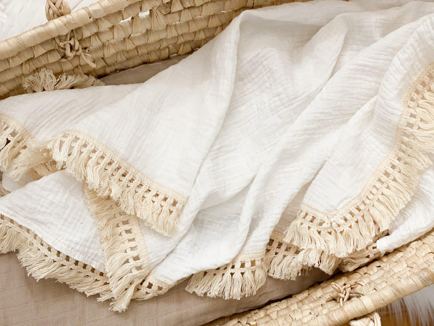 Fringe Swaddle Blanket - White
