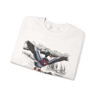 Nature-Inspired Unisex Crewneck Sweatshirt, Cozy Sweatshirt Gifts, Outdoor Enthusiast Apparel, Duck Art Sweatshirt, Lightweight Fall Wear