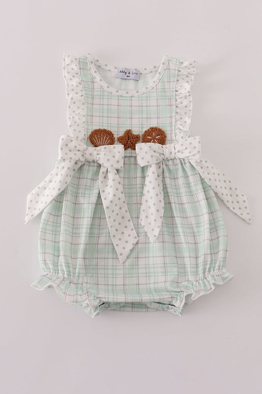 Green plaid sea shell starfish french knot ruffle bubble