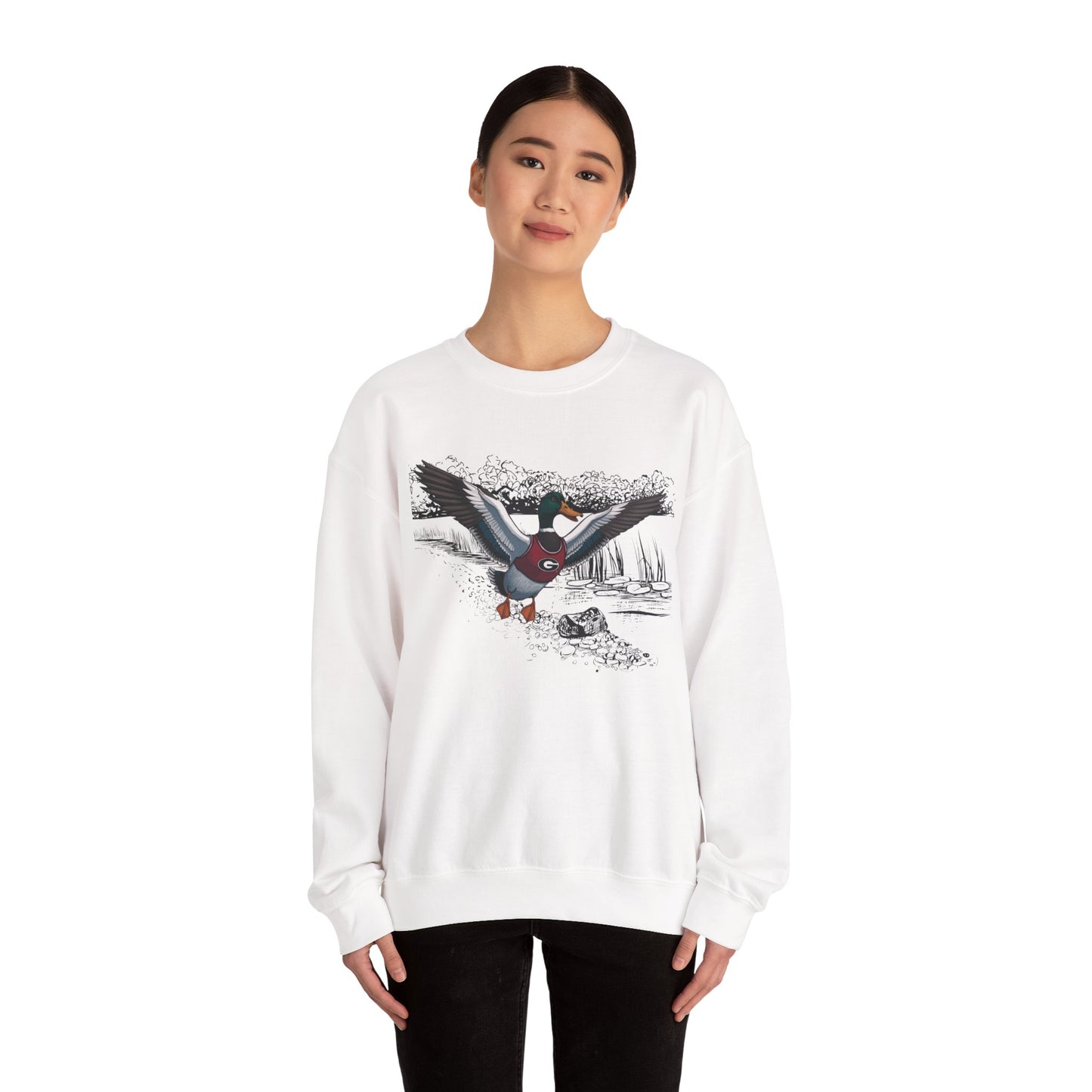 Nature-Inspired Unisex Crewneck Sweatshirt, Cozy Sweatshirt Gifts, Outdoor Enthusiast Apparel, Duck Art Sweatshirt, Lightweight Fall Wear