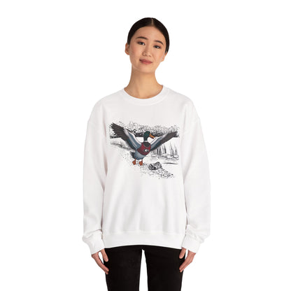 Nature-Inspired Unisex Crewneck Sweatshirt, Cozy Sweatshirt Gifts, Outdoor Enthusiast Apparel, Duck Art Sweatshirt, Lightweight Fall Wear