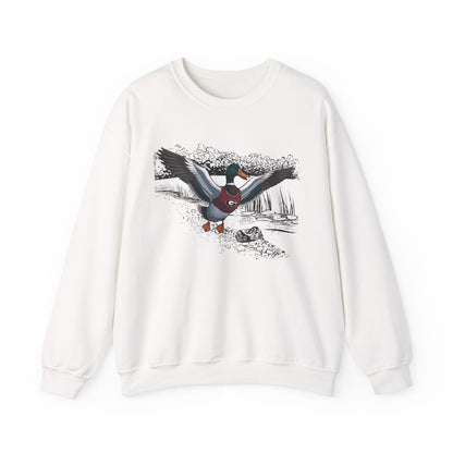 Nature-Inspired Unisex Crewneck Sweatshirt, Cozy Sweatshirt Gifts, Outdoor Enthusiast Apparel, Duck Art Sweatshirt, Lightweight Fall Wear