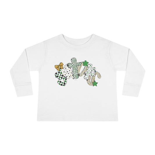 Toddler Long Sleeve Tee with Clover and Bow Design, St. Patrick's Day Gift, Baby or Toddler Shirt, Cute Spring Wear, Fun Everyday Outfit