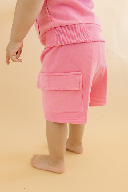Terry Cargo Shorts Set | Pink