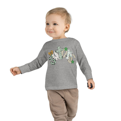 Toddler Long Sleeve Tee with Clover and Bow Design, St. Patrick's Day Gift, Baby or Toddler Shirt, Cute Spring Wear, Fun Everyday Outfit