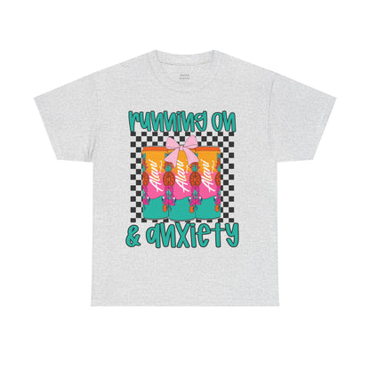 Colorful Unisex Heavy Cotton Tee - Running On Anxiety, Casual Wear, Graphic Tee, Gift for Anxiety Relief, Fun Everyday Style