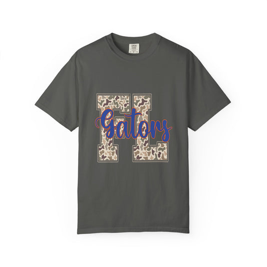 FL LIGHT CAMO Stylish Unisex Garment-Dyed T-Shirt with Leopard Print 'Gators' Design, Casual Tee, School Spirit, Trendy Gift, Everyday Wear