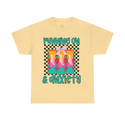 Colorful Unisex Heavy Cotton Tee - Running On Anxiety, Casual Wear, Graphic Tee, Gift for Anxiety Relief, Fun Everyday Style