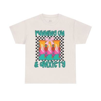 Colorful Unisex Heavy Cotton Tee - Running On Anxiety, Casual Wear, Graphic Tee, Gift for Anxiety Relief, Fun Everyday Style