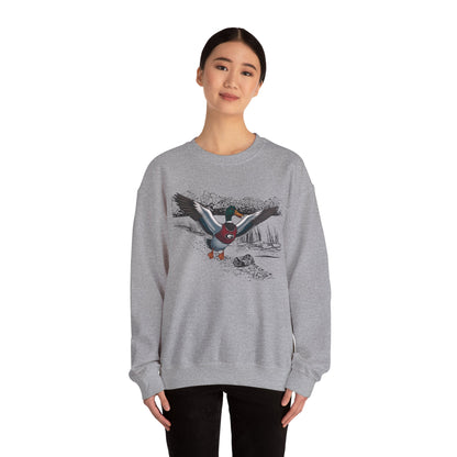 Nature-Inspired Unisex Crewneck Sweatshirt, Cozy Sweatshirt Gifts, Outdoor Enthusiast Apparel, Duck Art Sweatshirt, Lightweight Fall Wear