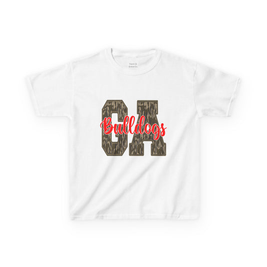 Camouflage Bulldogs Kids Tee, Sporty Youth Shirt, Trendy Kids Apparel, Birthday Gift for Boys, School Spirit Wear