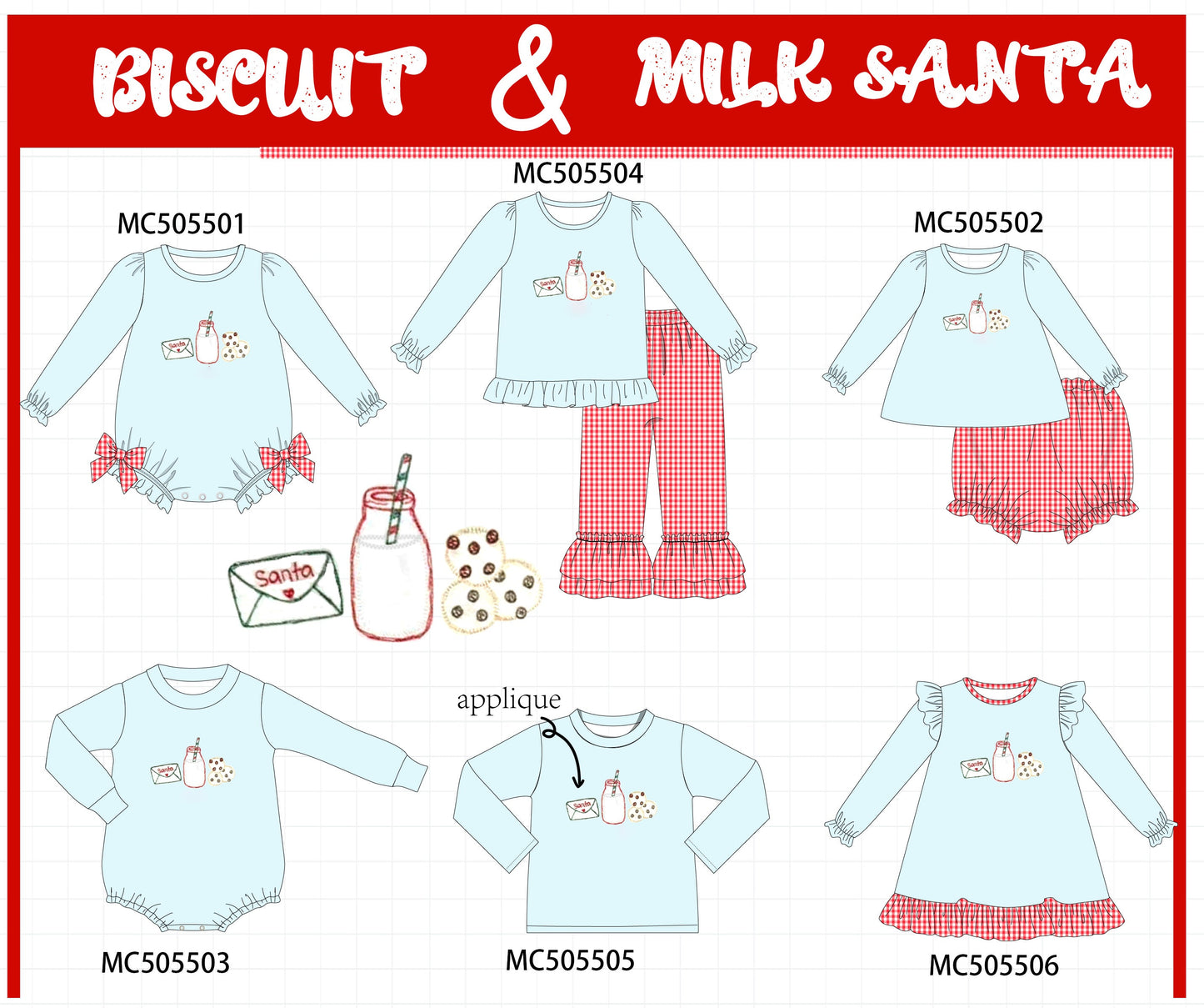 PO58 Blue biscuit milk santa applique collection