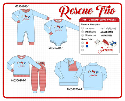 PO60 Blue rescue vehicle embroidery monogram collection