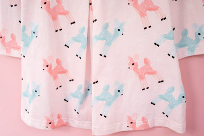 Pink Dress with Retro Deer for Girls