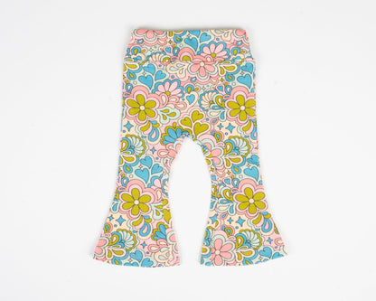 Blue Psychedelic 60s Girls Bell Bottoms Leggings