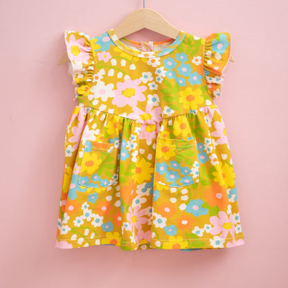 Girls' Flutter Dress in Sixties Wild Blooms