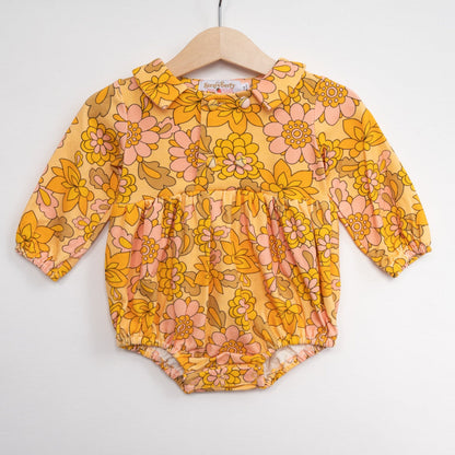 Seventies Yellow Retro Floral Collar Romper for Babies