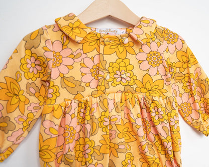 Seventies Yellow Retro Floral Collar Romper for Babies