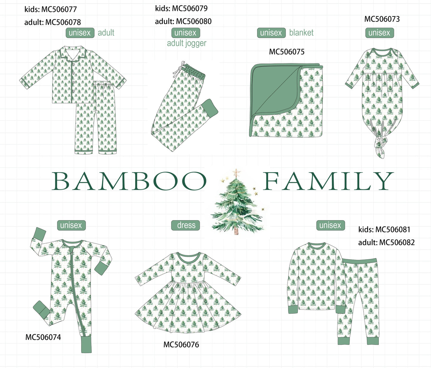 PO59 Green christmas tree print bamboo collection