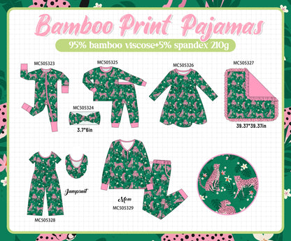 PO57 Green leopard print bamboo pajamas collection
