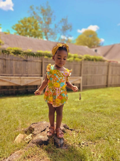 Sixties Summer Floral Pinafore Romper for Baby and Toddler Girl
