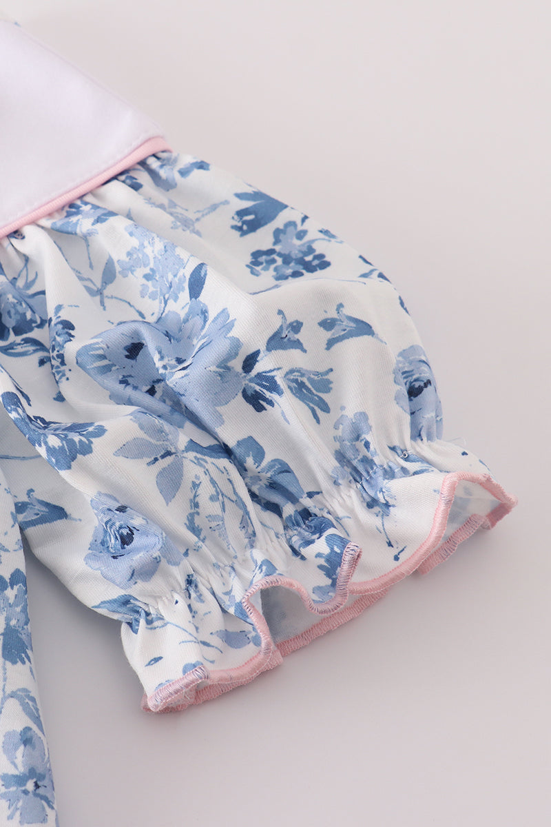 Blue bow embroidery floral dress