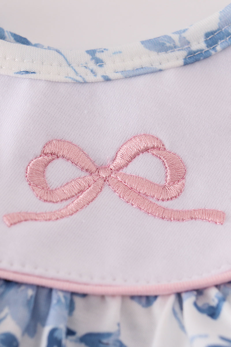 Blue bow embroidery floral dress