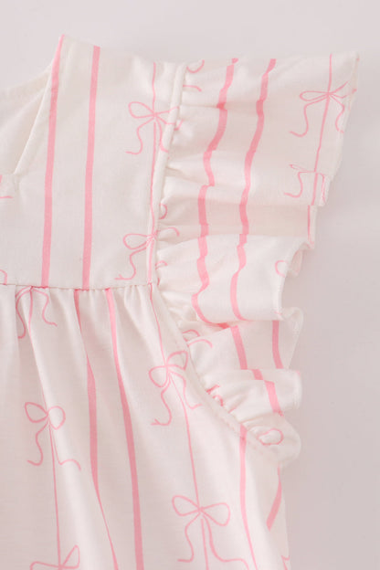 Pink stripe bow print ruffle shorts set