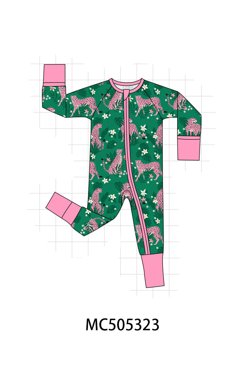 PO57 Green leopard print bamboo pajamas collection