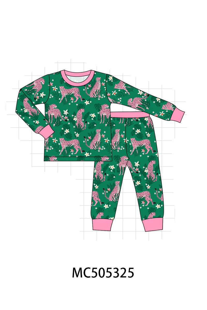 PO57 Green leopard print bamboo pajamas collection